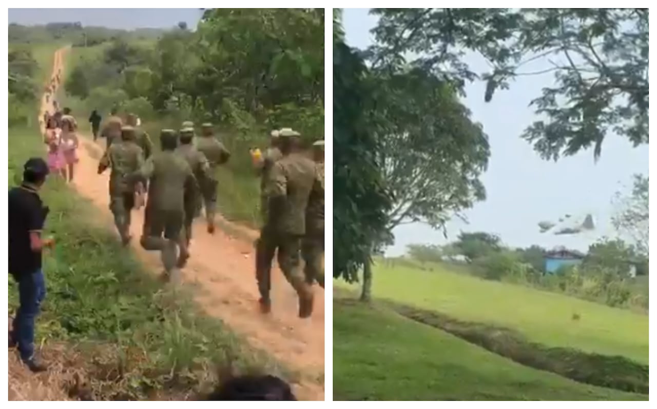 Militares y población civil socorren a heridos tras la caída de un avión de la FAC en Puerto Leguízamo, Putumayo.