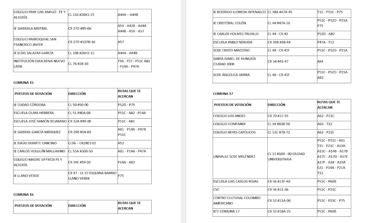 Rutas del MIO que lo llevarán a los puestos de votación por la segunda vuelta de las elecciones presidenciales este 21 de junio en Cali.