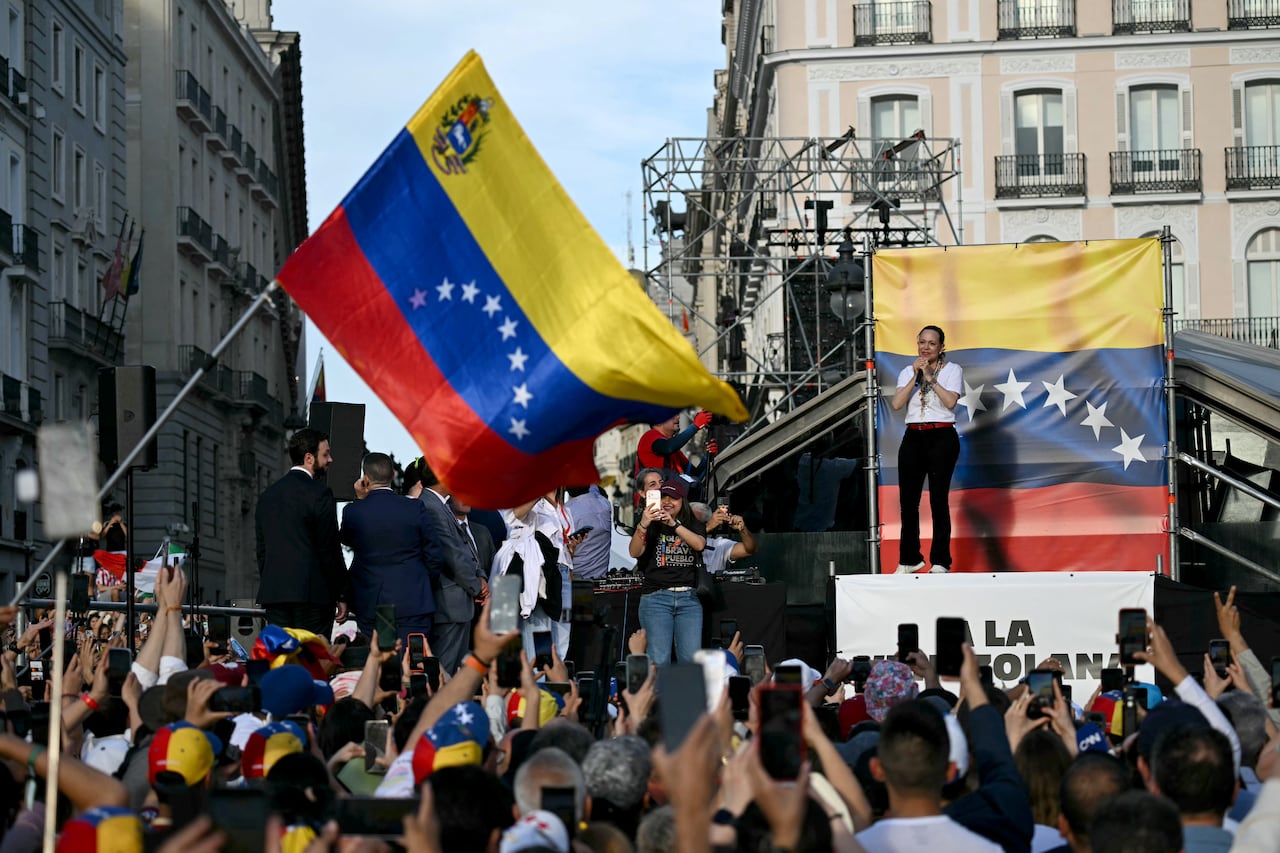 La manifestación en la Puerta del Sol fue el punto fuerte de la visita a España de María Corina Machado.