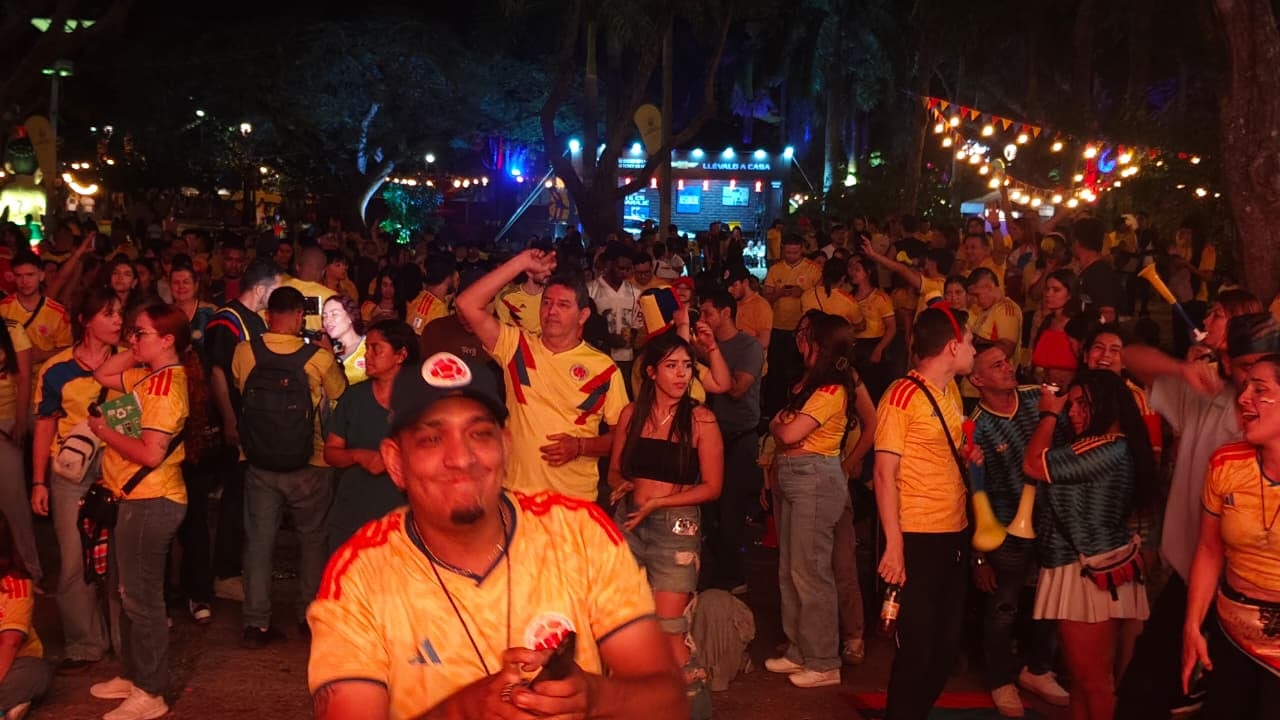 Aficionados gozando de un buen momento en el entretiempo entre Colombia y Ghana.