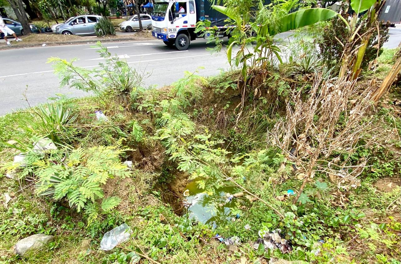 Comunidad denuncia hueco sobre el separador vial de la autopista Simón Bolívar.