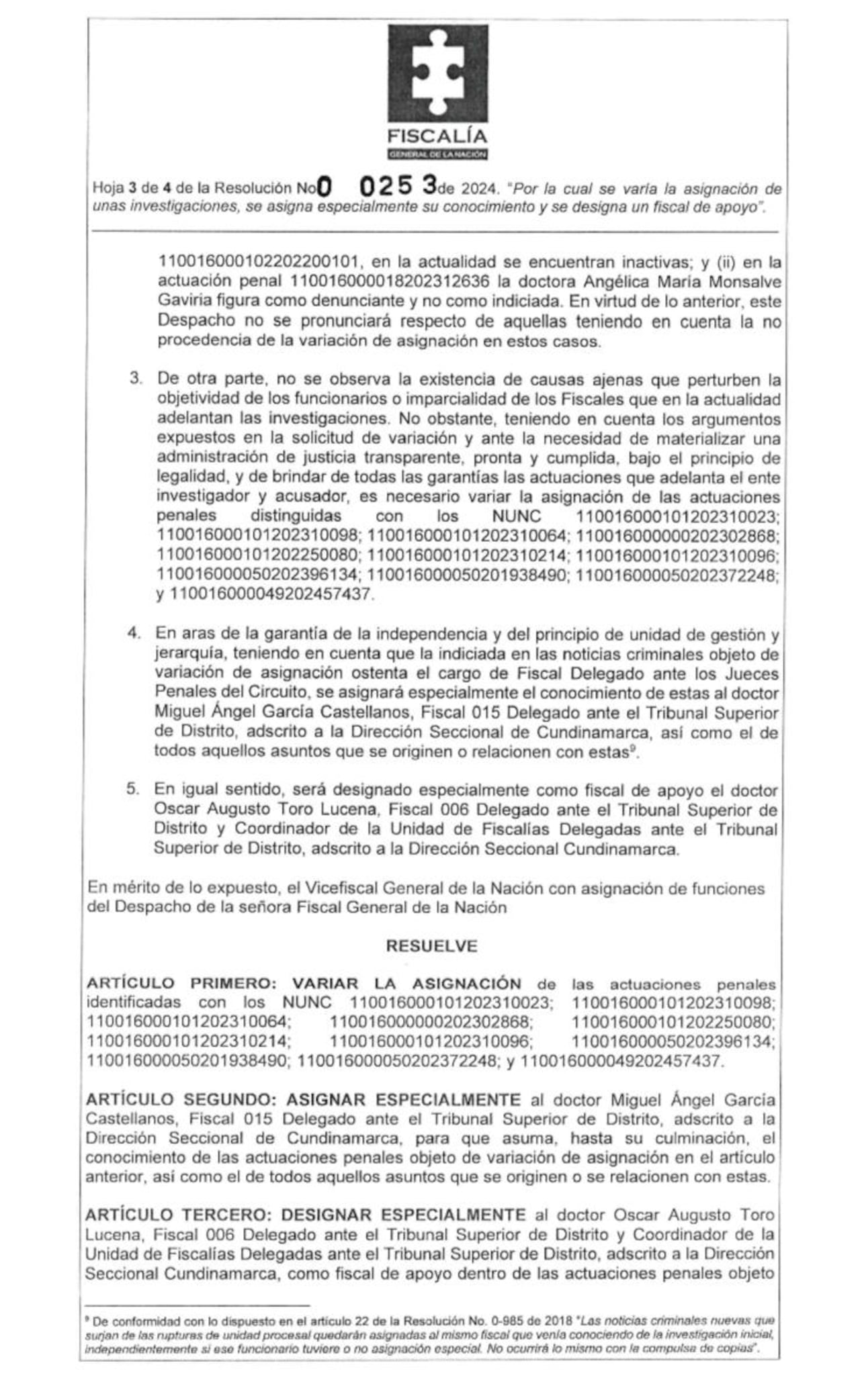 SEMANA conoció el documento que advierte una reunión entre la fiscal Monsalve y su jefe, donde se “acordó” la solicitud de reasignación de los procesos.