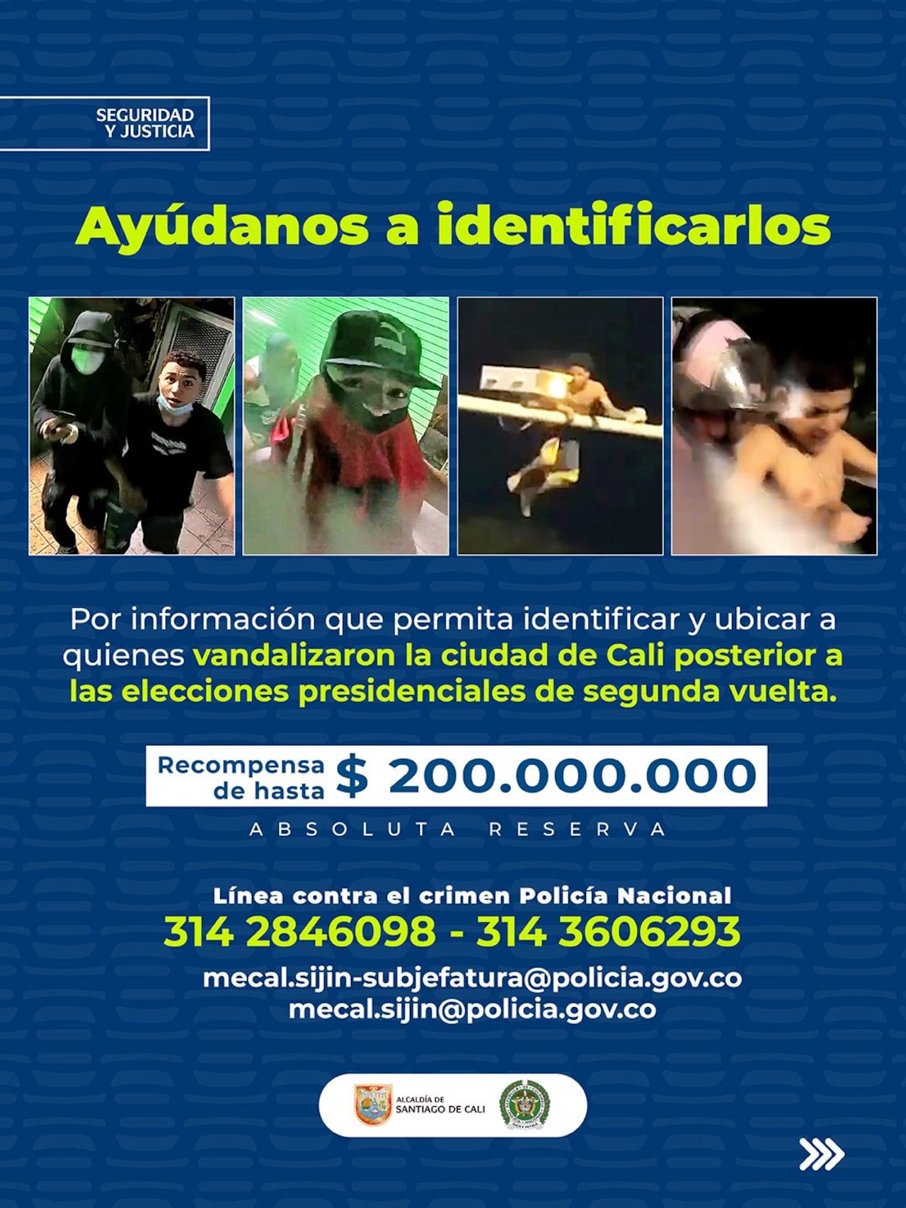 Cartel de los más buscados por disturbios y daños al MIO en Cali