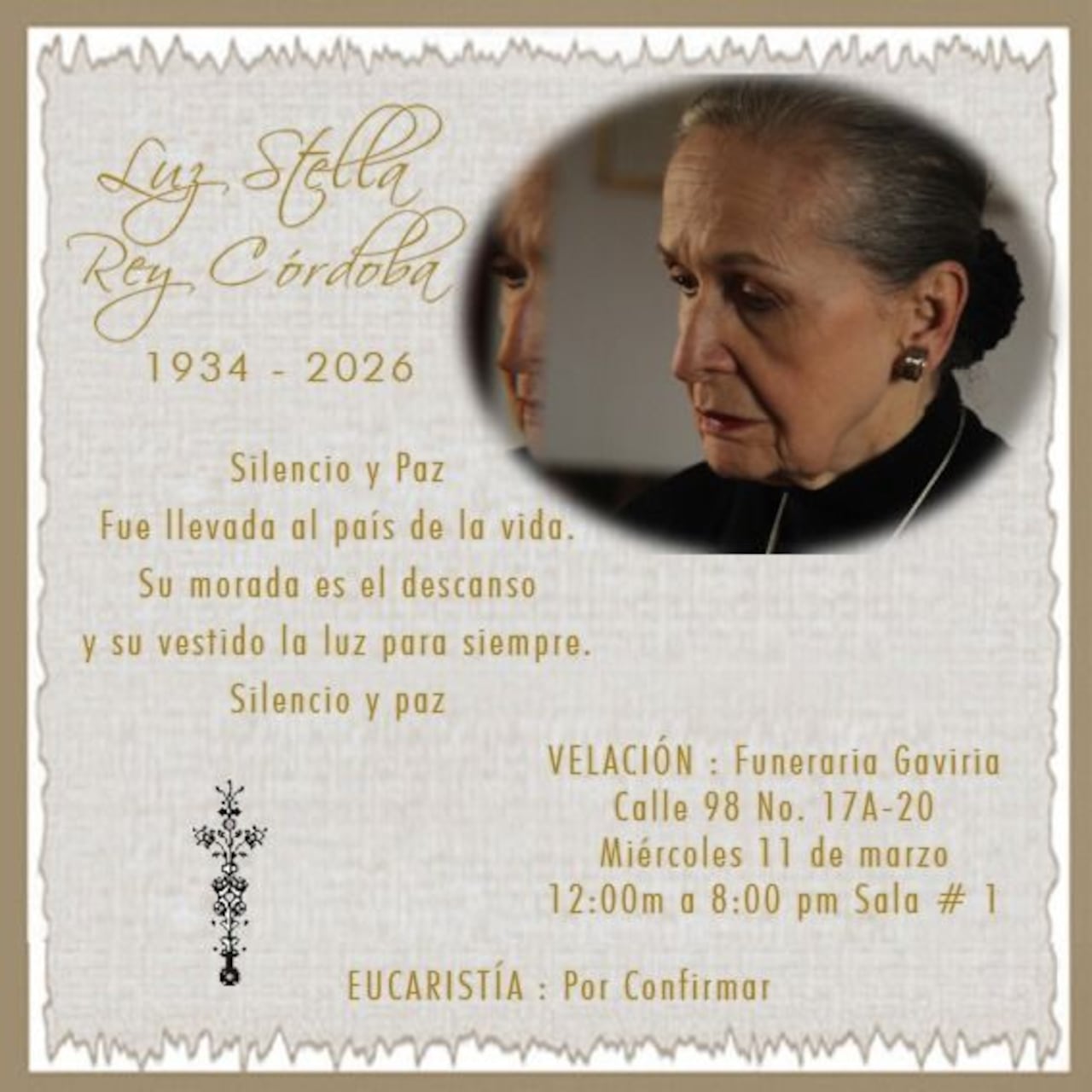 Velación de Luz Stella Rey Córdoba en Bogotá.