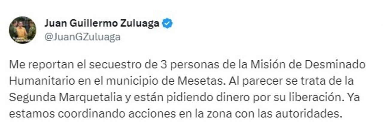 El gobernador del Meta confirma el secuestro