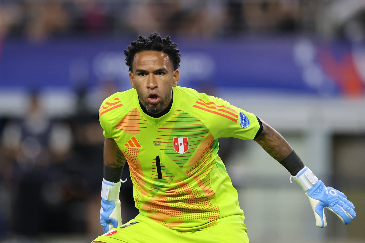 Pedro Gallese durante un partido con la Selección de Perú.