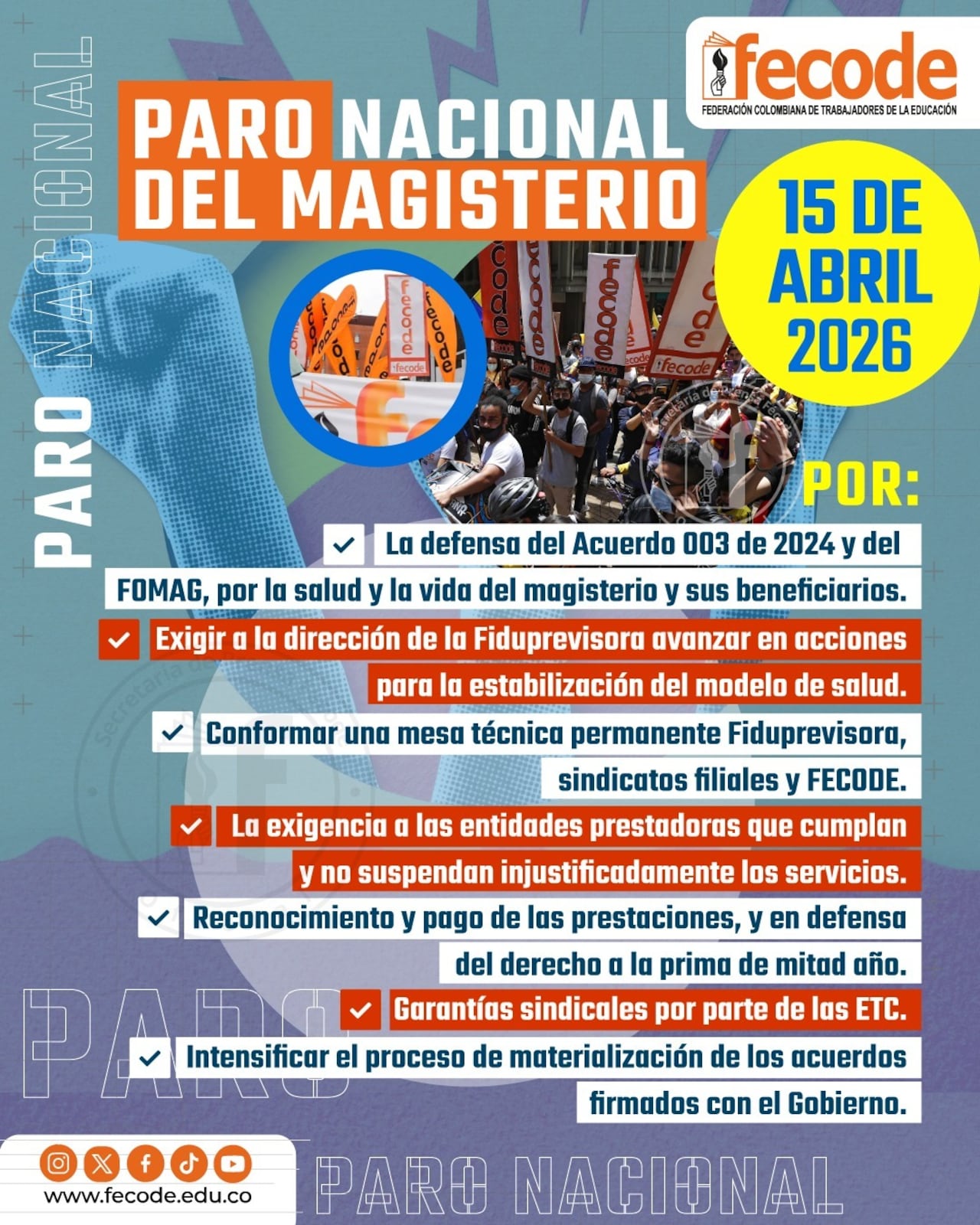 Las razones por las que Fecode sale a protestar.