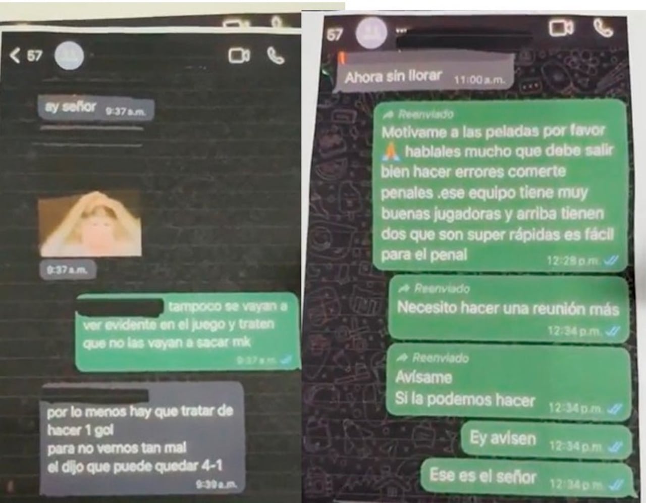 Este es uno de los pantallazos del chat que, presuntamente, desencadenó un amaño de partido disputado por Junior femenino.