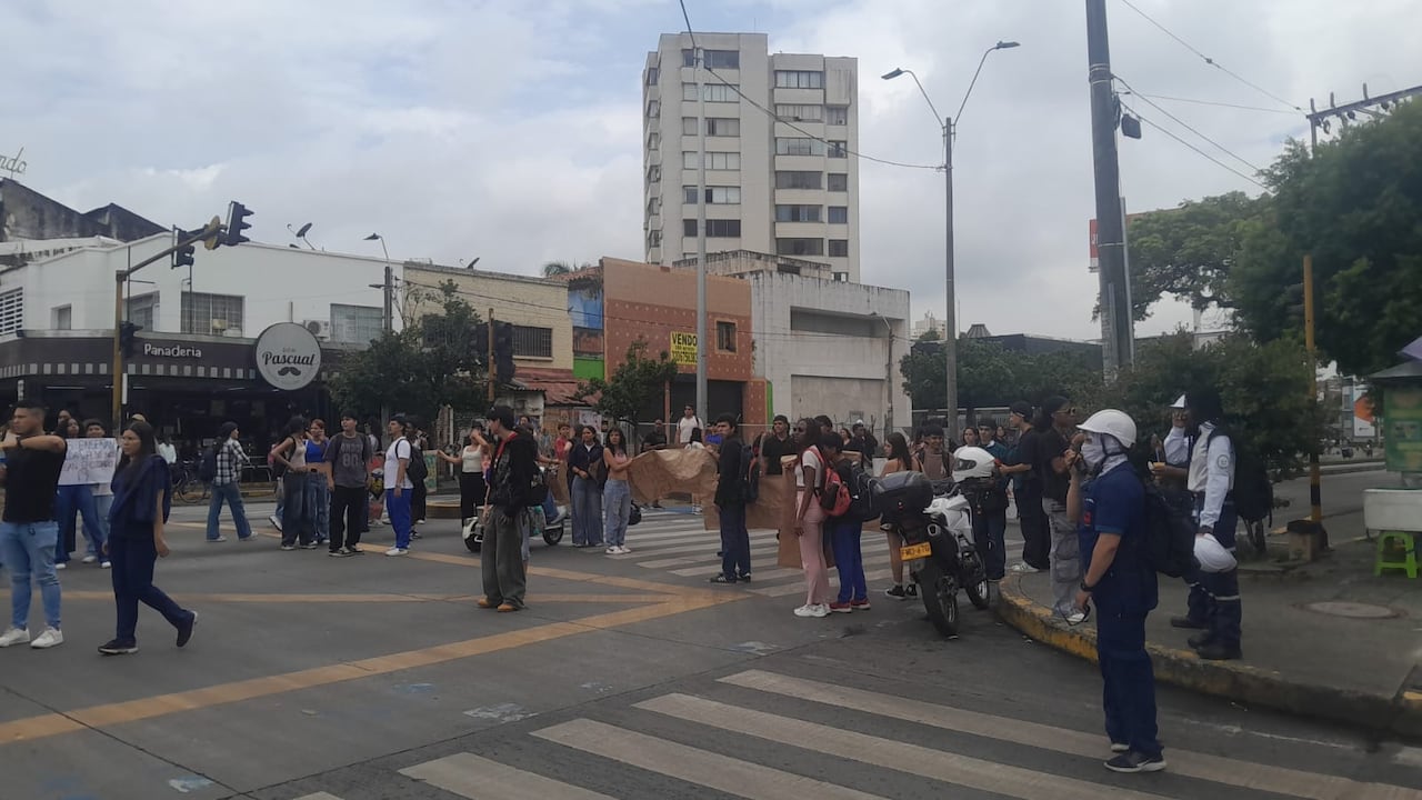 La marcha avanza en dirección a la Universidad del Valle.