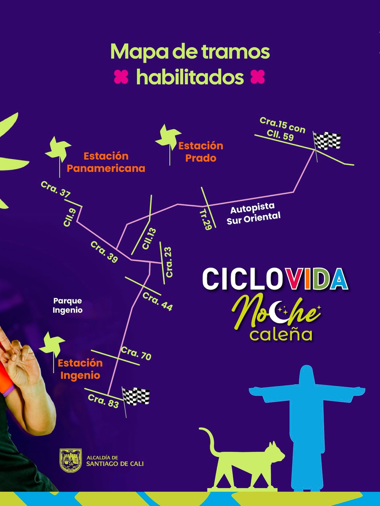 El mapa de tramos autorizados para el desplazamiento seguro abarca importantes corredores viales de la malla urbana.