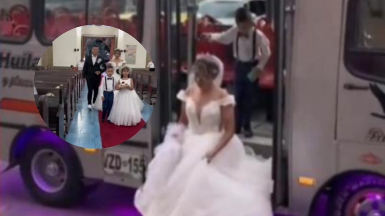 Novia llega a su boda en una buseta en Neiva.