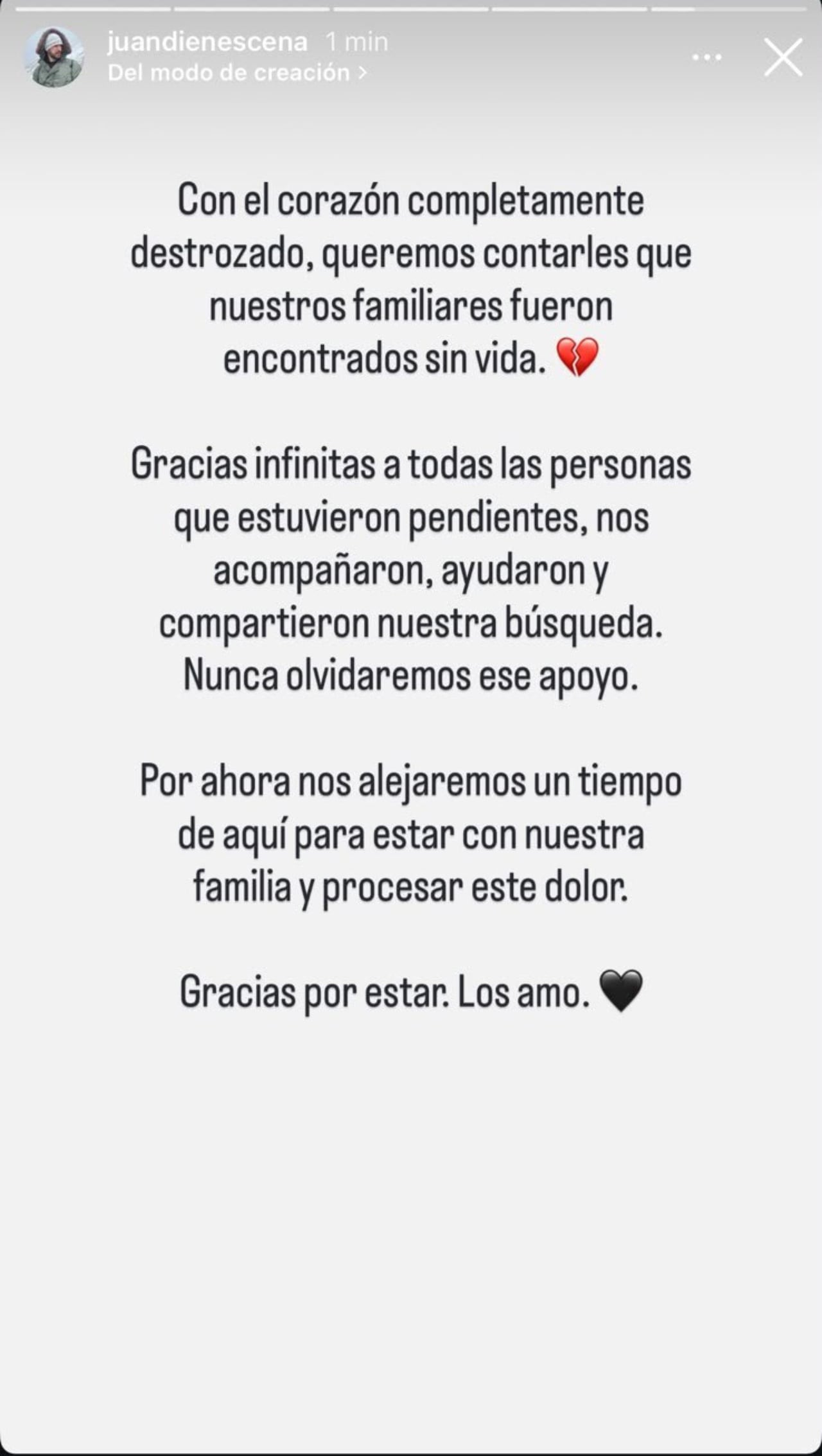 Este fue el mensaje compartido por los familiares de las víctimas.