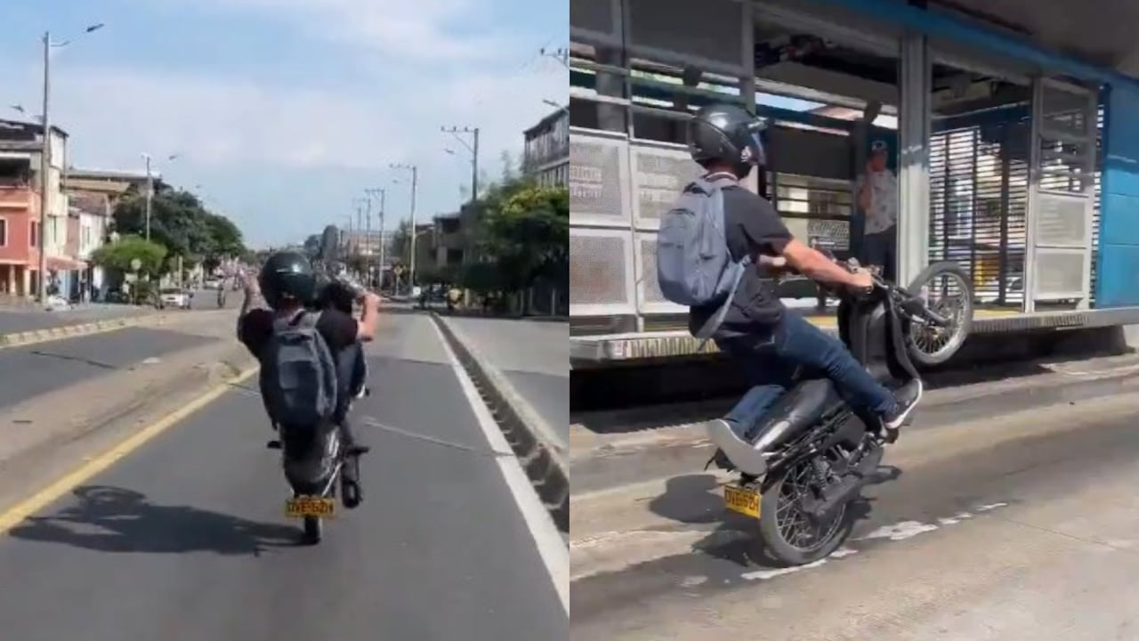 Motociclista en Cali hizo el "caballito" en el carril exclusivo del MÍO