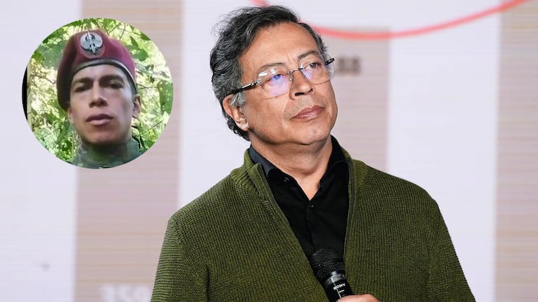 Expresidente Gustavo Petro y el supuesto soldado del video falso.