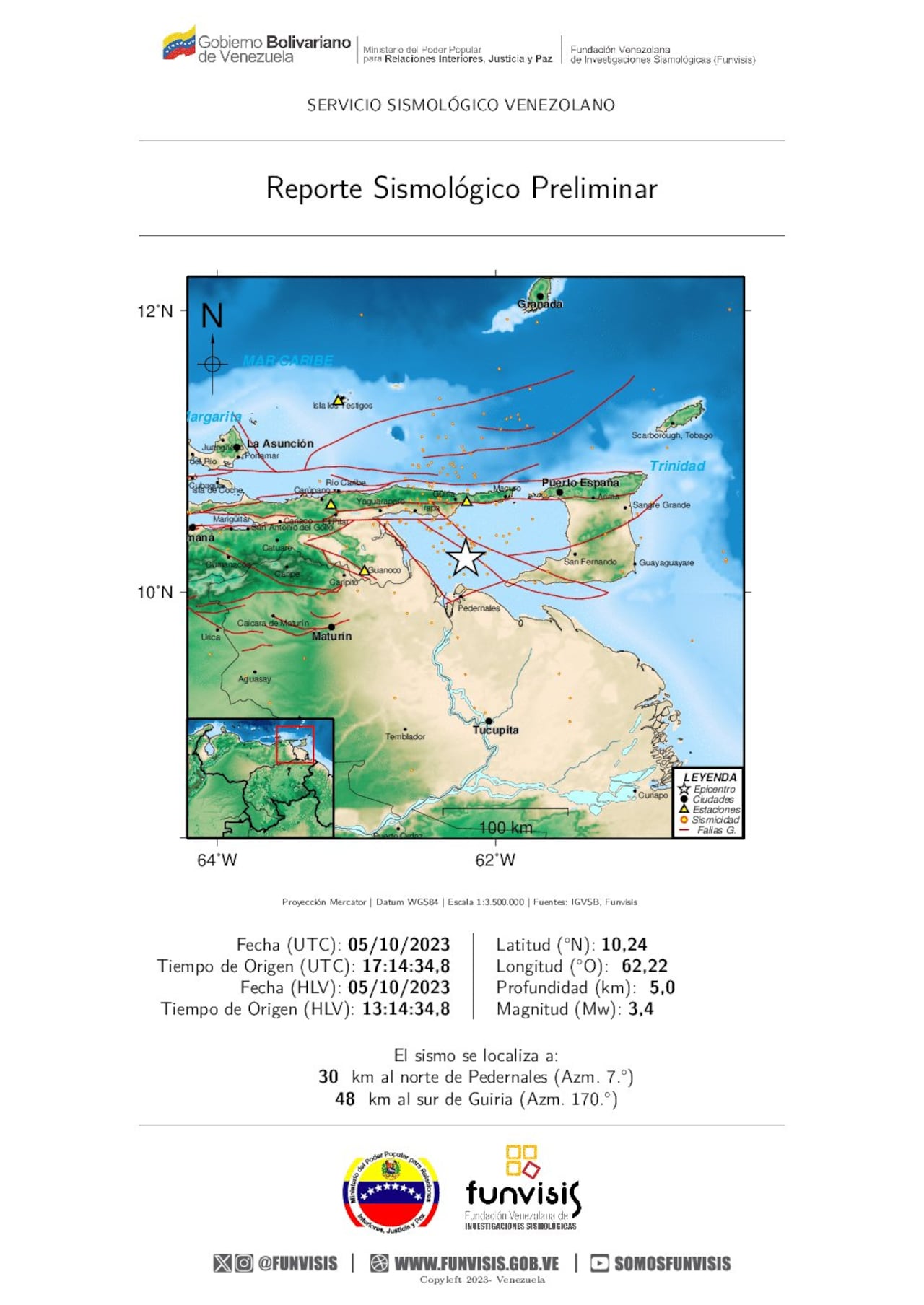 El más reciente movimiento de tierra reportado por Funvisis.