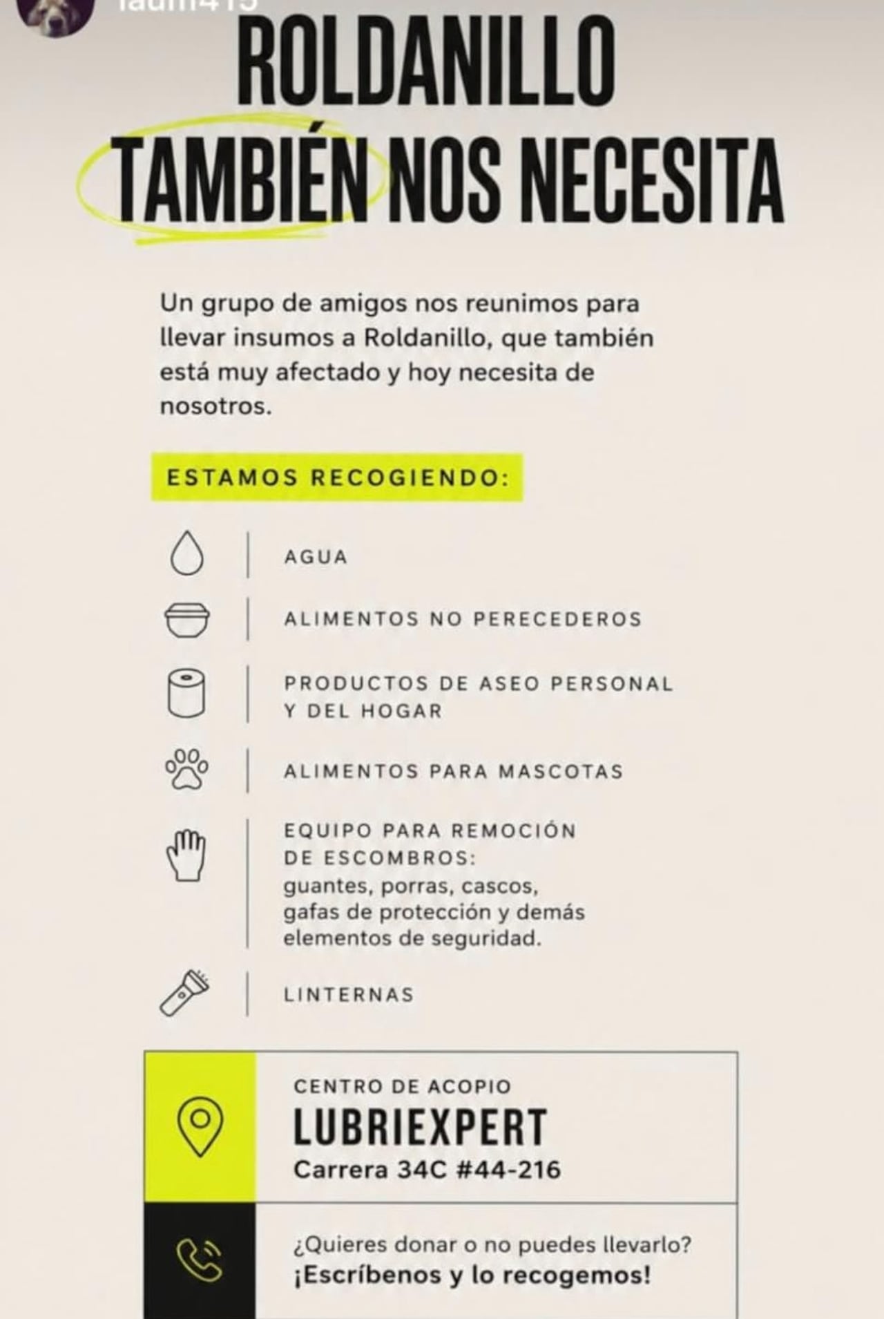 Estos son los datos para poder donar insumos que serán llevados a Roldanillo.