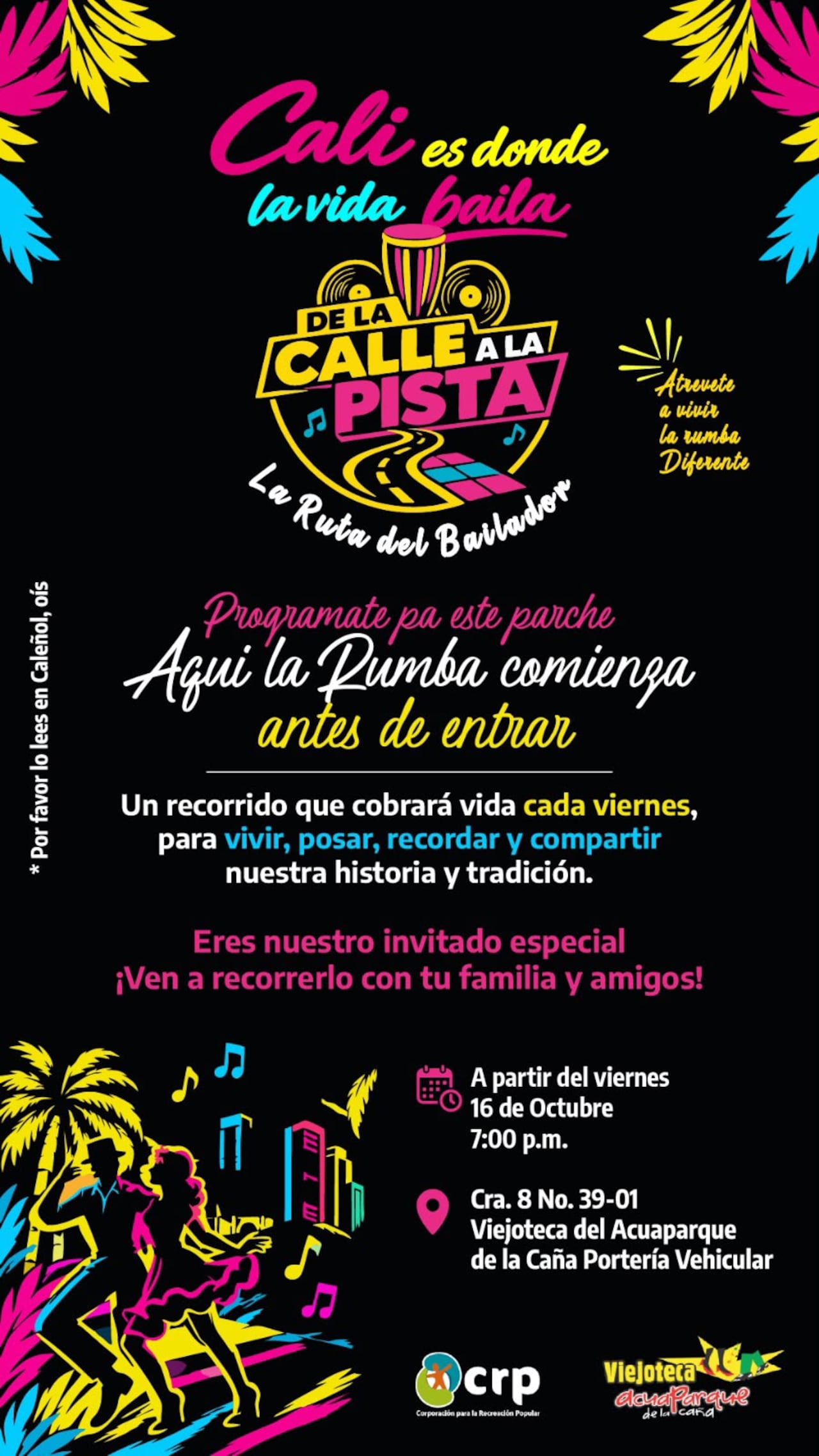 Las siete estaciones interactivas incluyen muestras de vestuario, degustaciones de agua e'lulo y espacios para compartir historias sobre la salsa caleña.