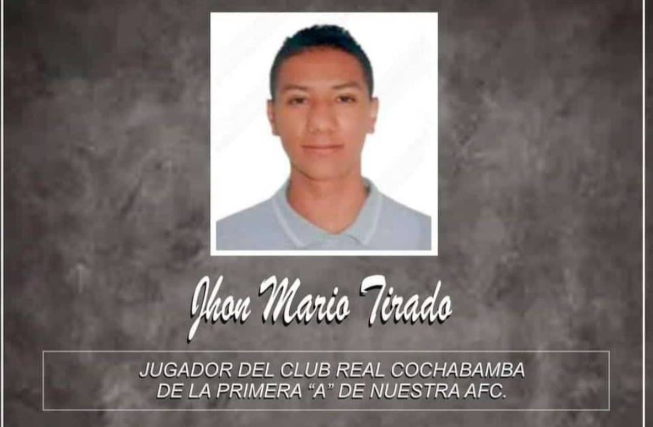 Imagen que publicó el equipo Real Cochabamba para informar el fallecimiento del jugador colombiano Jhon Mario Tirado.