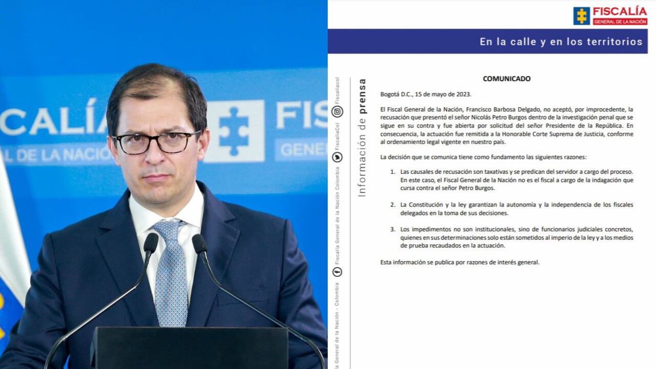 El fiscal Barbosa rechazó recusación de Nicolás Petro y no se declara impedido para llevar el caso. Fotomontaje El País