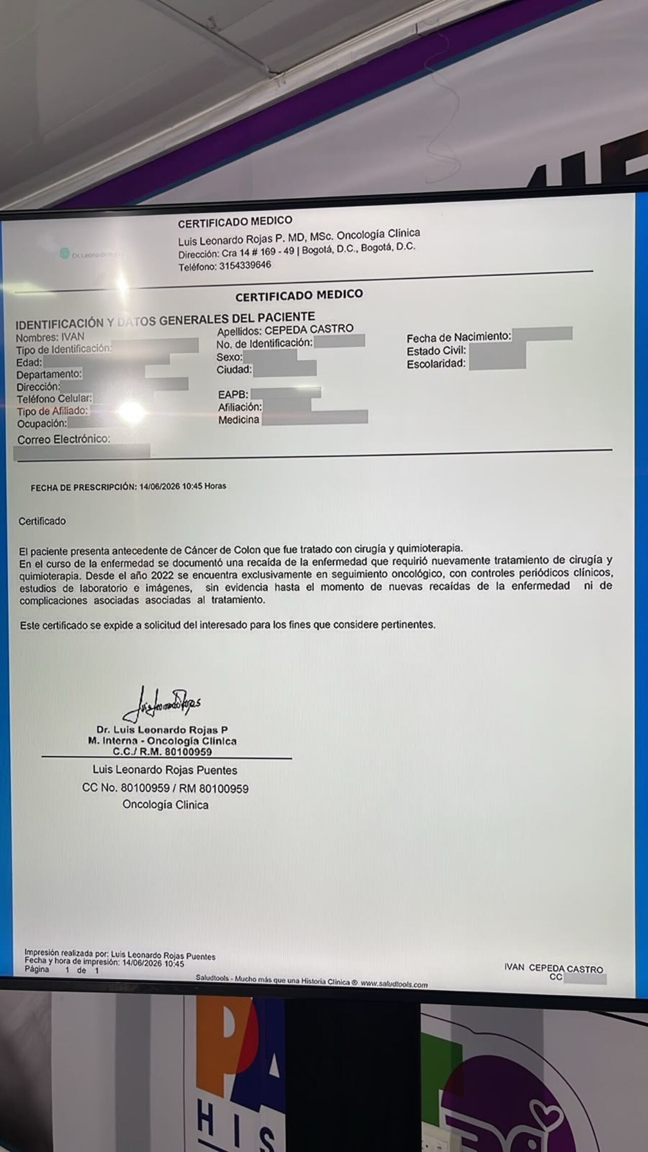 El candidato decidió transparentar la documentación oficial de su EPS.