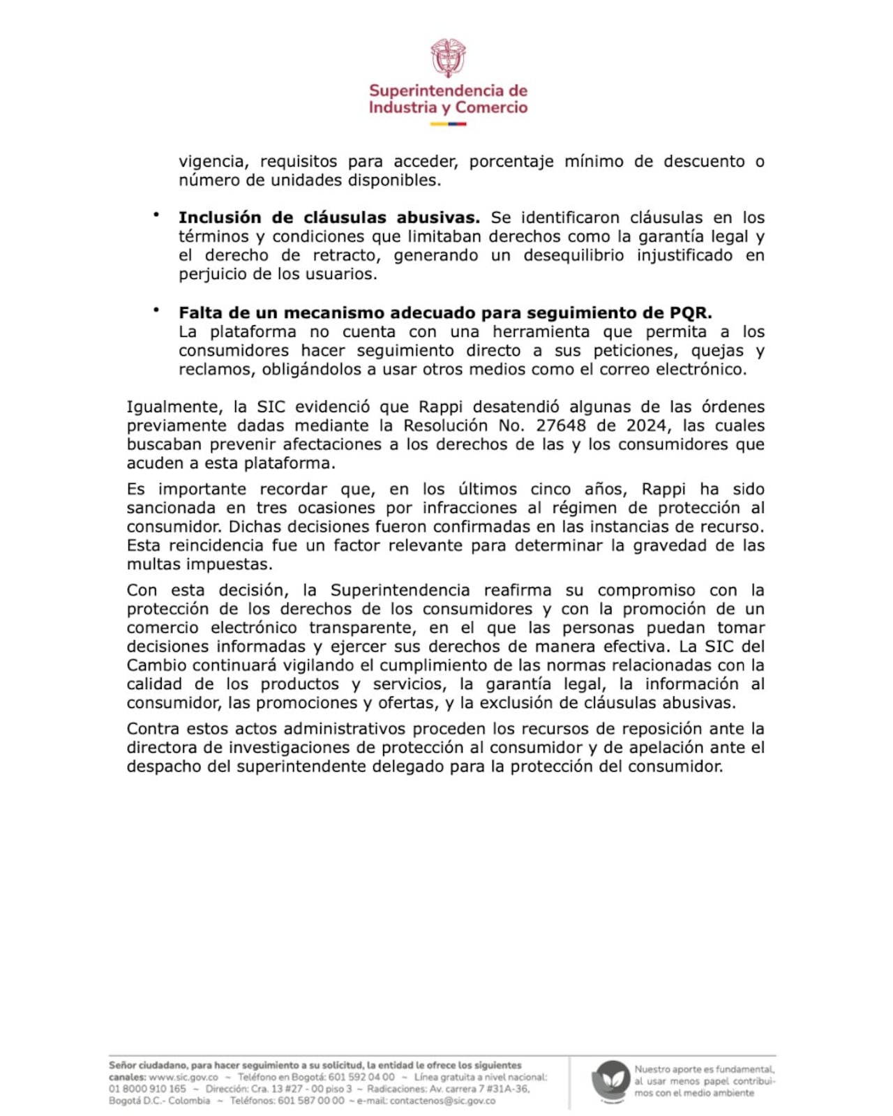 SIC sancionó a RAPPI S.A.S. por vulnerar derechos de los consumidores, tras evidenciar fallas en el servicio, publicidad engañosa, cobros no autorizados, cláusulas abusivas e incumplimiento de órdenes de la autoridad.