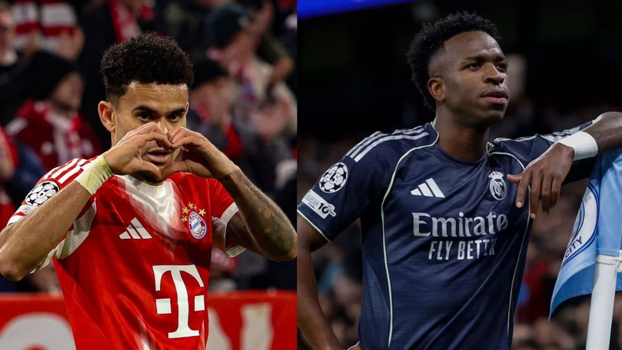 Luis Díaz, del Bayern Múnich, y Vinícius Júnior, del Real Madrid, se verán las caras por los cuartos de la Champions League.