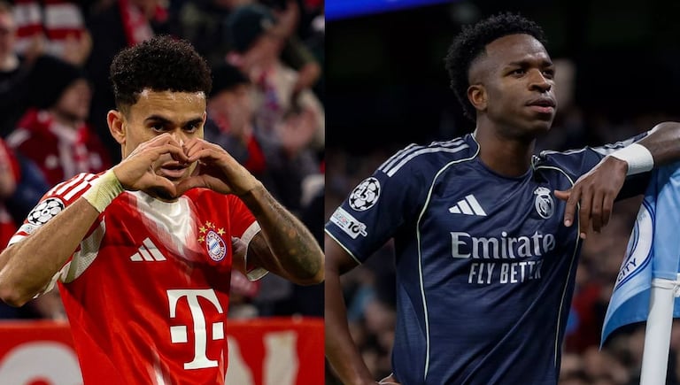 Luis Díaz, del Bayern Múnich, y Vinícius Júnior, del Real Madrid, se verán las caras por los cuartos de la Champions League.