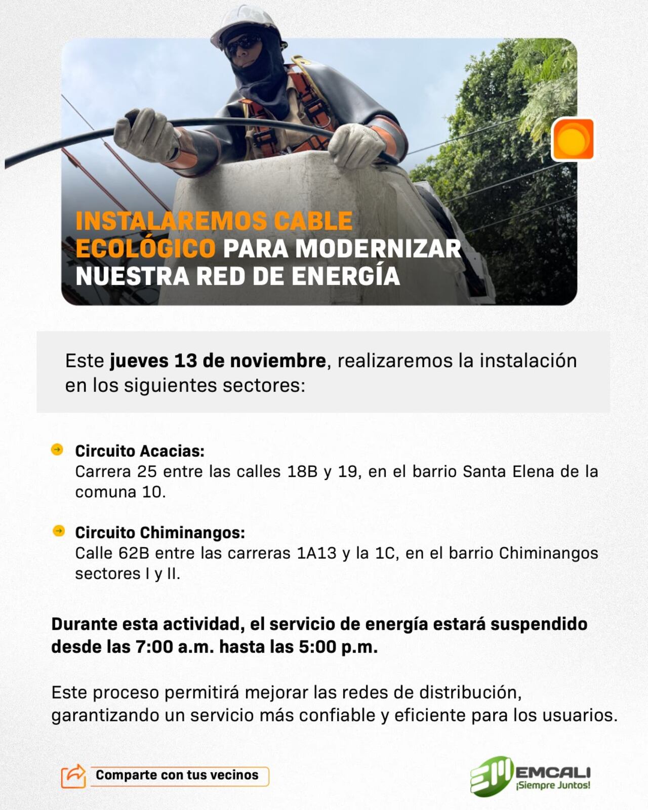 Los planes de modernización incluyen la instalación de lo que la empresa ha denominado “cable ecológico”.