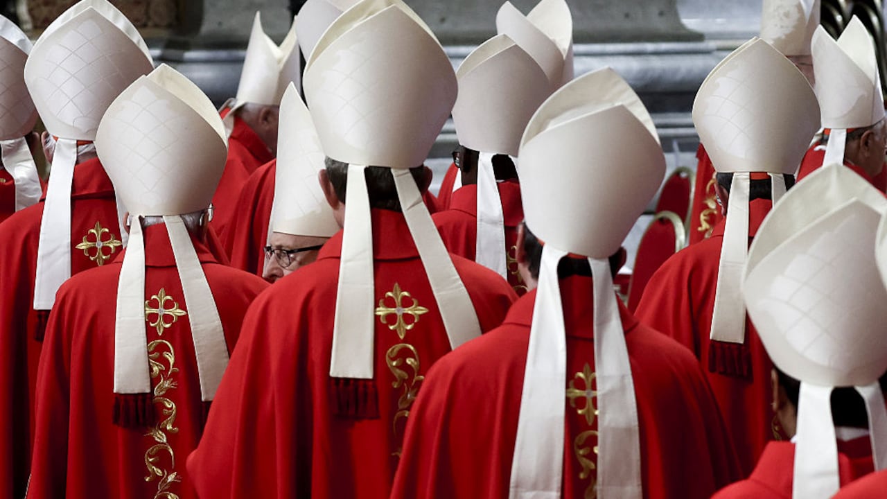 VATICAN CITY, VATICAN - MAY 01: Cardinals attend the Sixth Novendiale mass on May 01, 2025 in Vatican City, Vatican. Funeral rites for the late Pope Francis are held for nine days after his burial as he is mourned and celebrated by the faithful. During this time, the Vatican prepares for the process to elect a new Pope, known as the Conclave, which must begin within 15 to 20 days of the Pope's death. (Photo by Alessandra Benedetti - Corbis/Corbis via Getty Images)