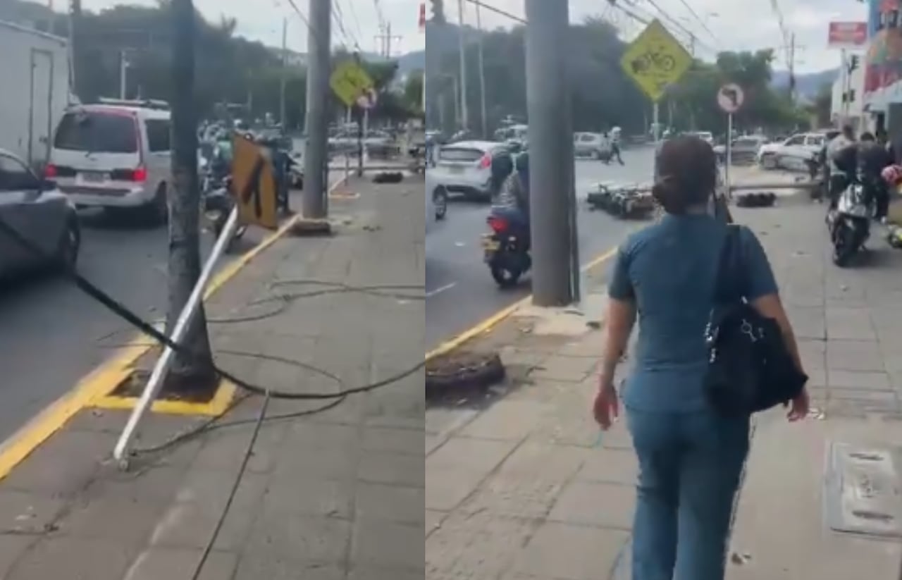 Una maquinaria pesada derribó una ménsula con cableado en la calle 5 con carrera 50.