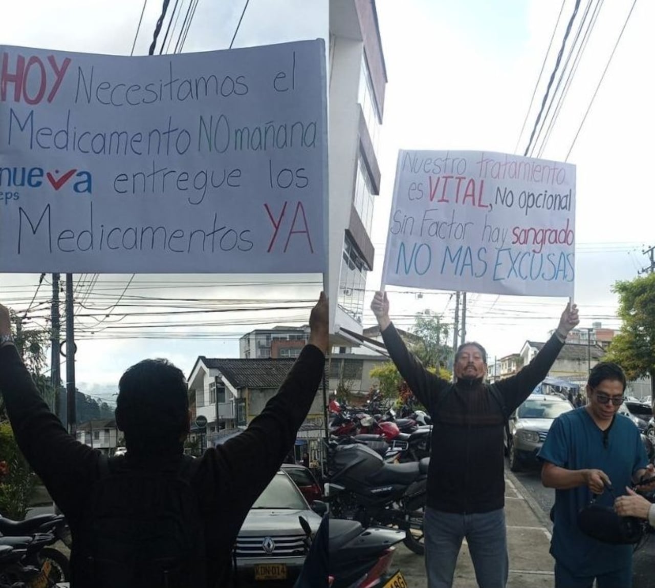 Cansados de que no les entreguen los medicamentos, los pacientes de la Nueva EPS protestaron frente a una de las sedes de esta entidad en Popayán.