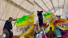 Artesanos trabajan hasta altas horas de la noche en la elaboración y montaje de las carrozas que desfilarán durante los días centrales del Carnaval de Negros y Blancos 2026 en Pasto.