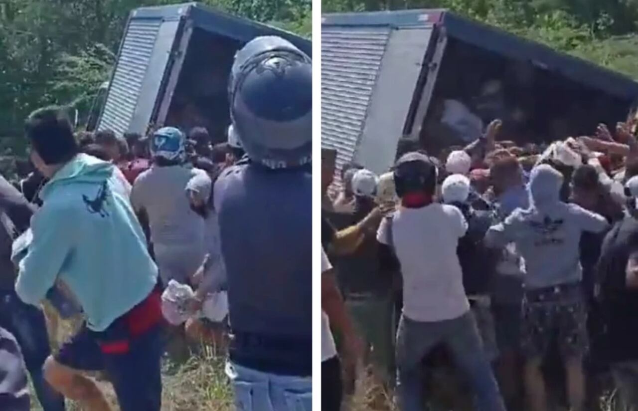 Muchas personas aprovecharon para llevarse los medicamentos que transportaba el camión.