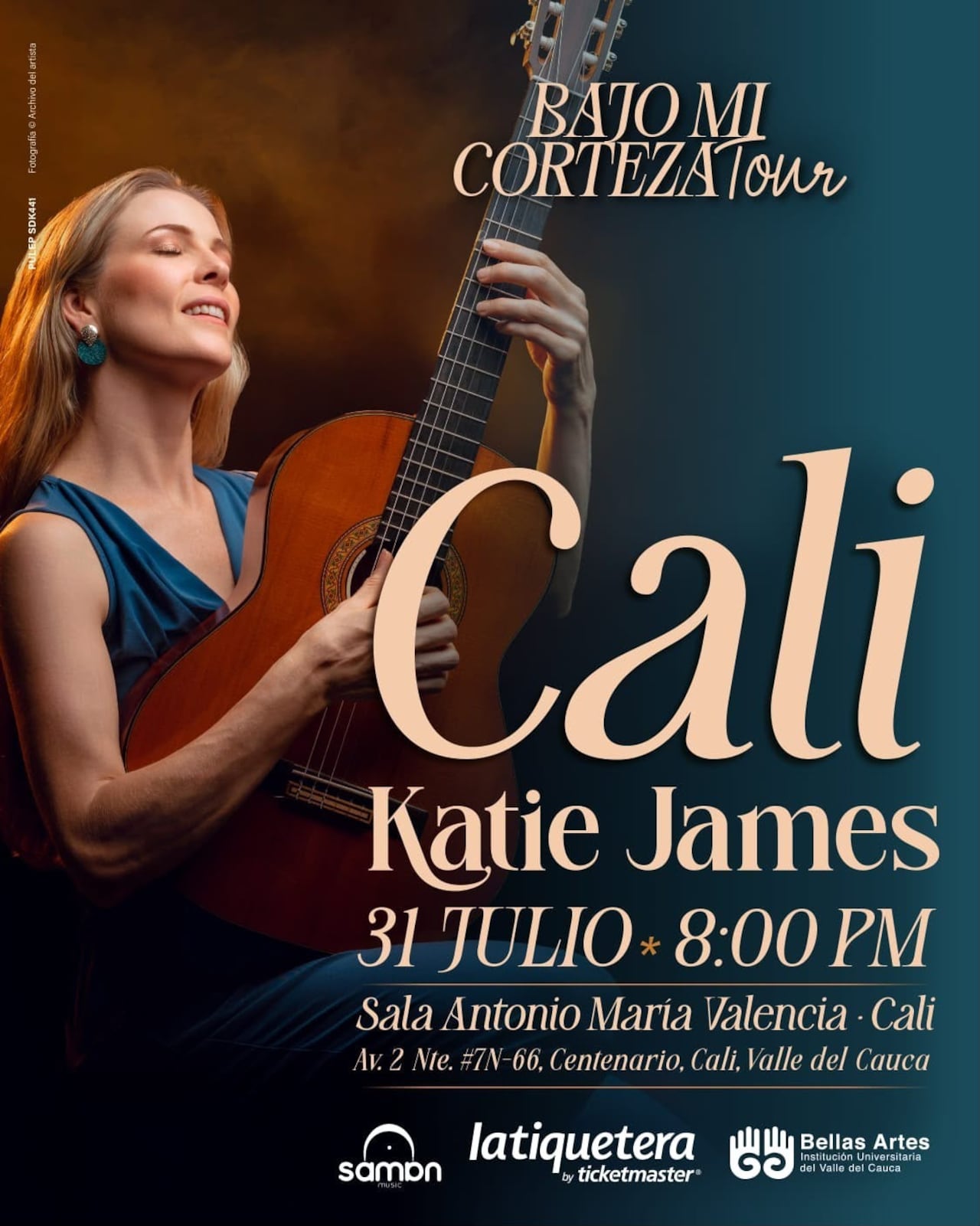 El 31 de julio, en la Sala Antonio María Valencia de Cali, Katie James en un concierto muy emotivo.