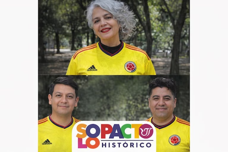 Integrantes del Pacto Histórico invitando a votar con la camiseta de la Selección.