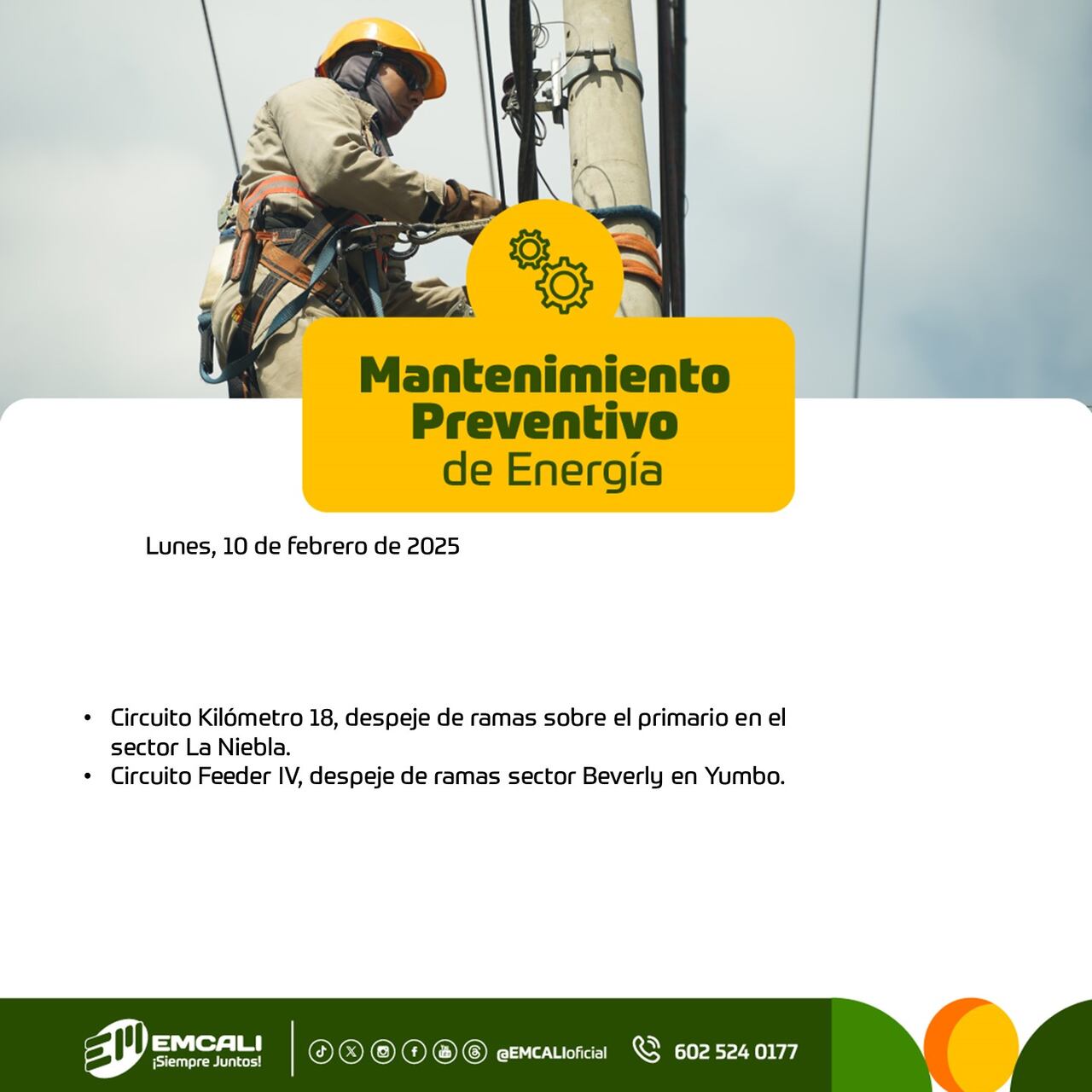Mantenimiento de energía en Cali para este lunes, 10 de febrero.