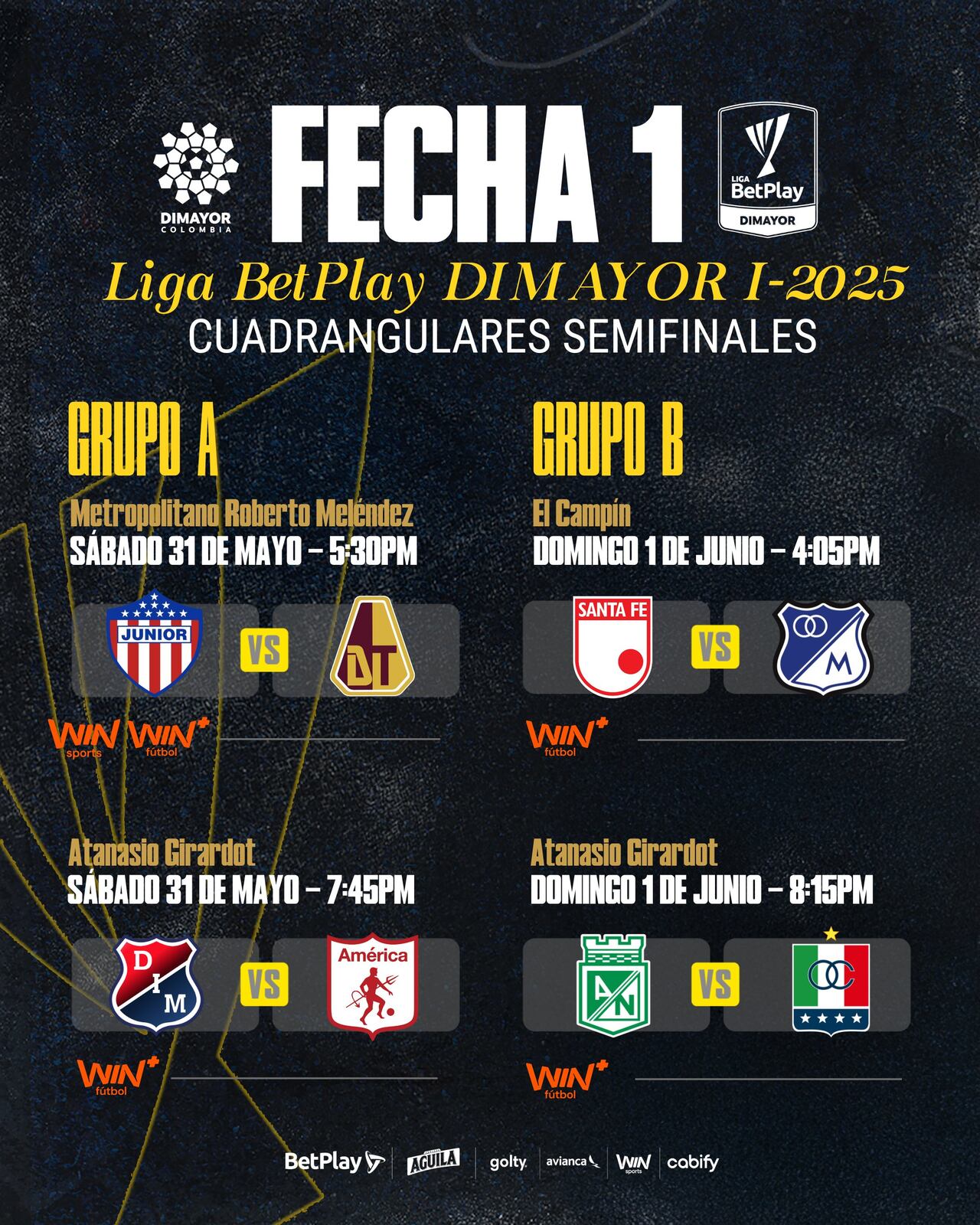 Esta es la programación de la fecha 1 de los cuadrangulares finales de la Liga Betplay.