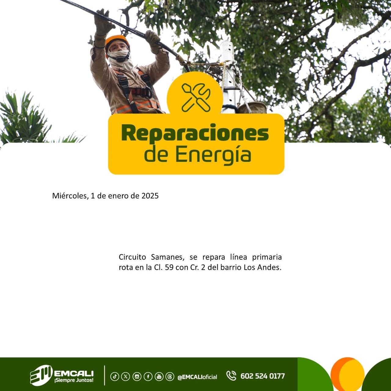 Reparaciones Emcali 1 de enero de 2025.