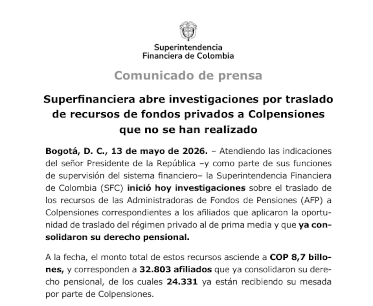 La decisión fue confirmada mediante un comunicado oficial divulgado este 13 de mayo de 2026.