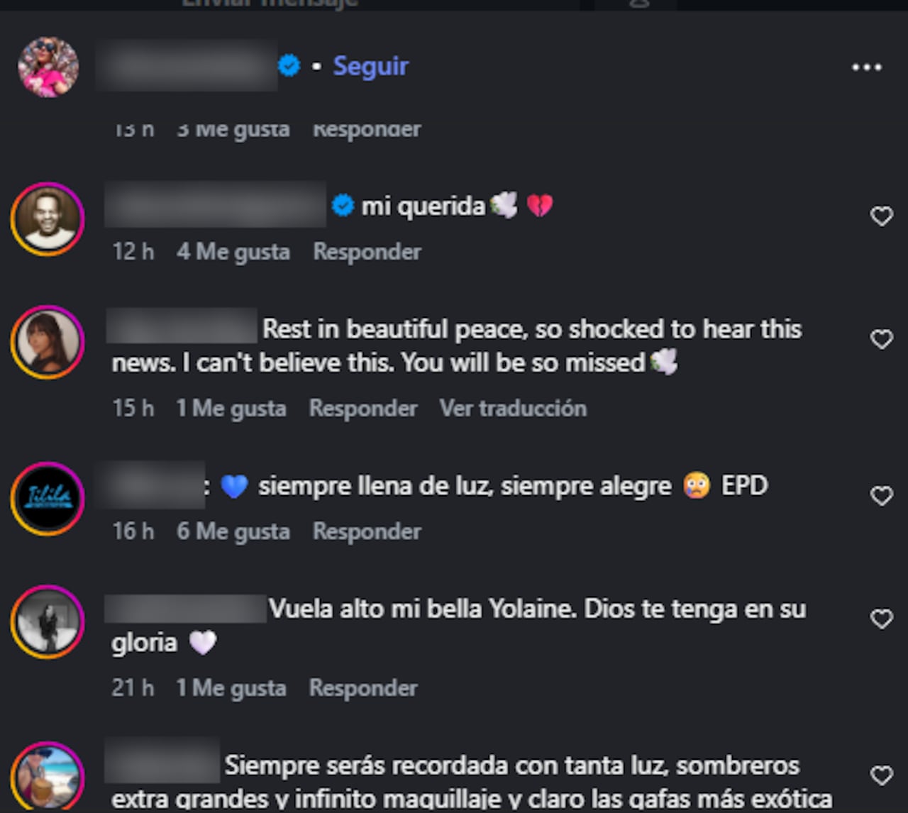 Comentarios en una de las publicaciones de la periodista.