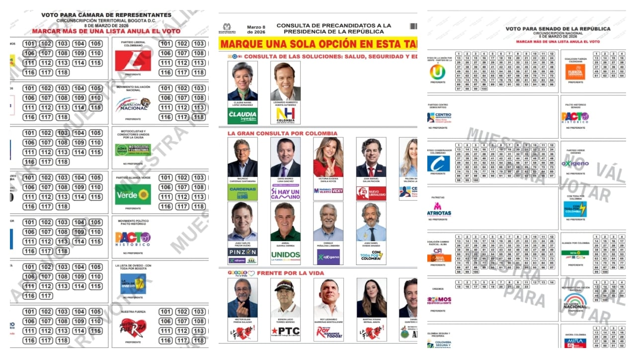 Los tarjetones que encontrarán los colombianos este 8 de marzo de 2026