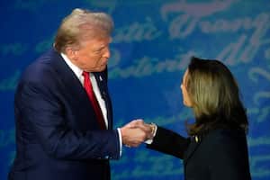 Republican presidential nominee former President Donald Trump speaks during a presidential debate with Democratic presidential nominee Vice President Kamala Harris at the National Constitution Center, Tuesday, Sept.10, 2024, in Philadelphia. (AP Photo/Alex Brandon)'