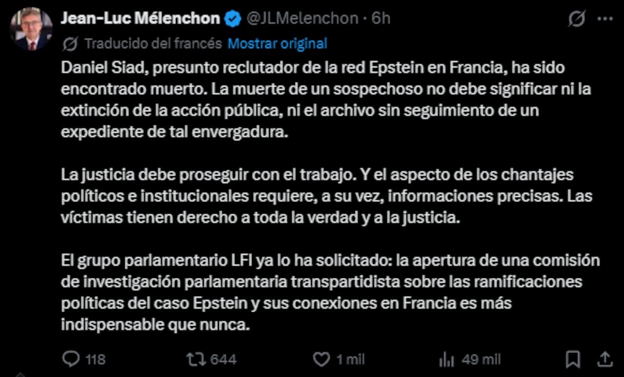Publicación desde Francia por parte de Jean-Luc Mélenchon Ex diputado al Parlamento Europeo