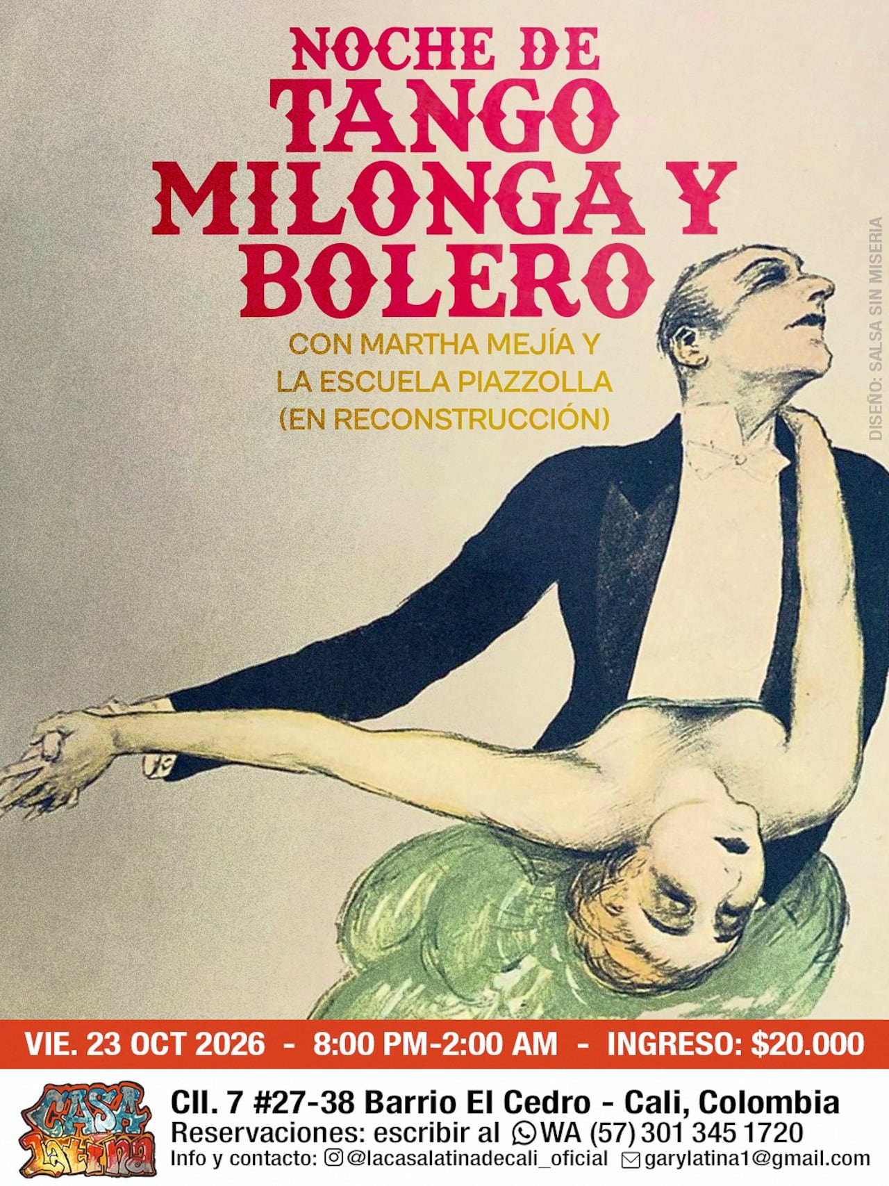 Este viernes 23 de octubre, desde las 7:00 p. m., será la videoaudición de tango, milonga y bolero, en la calle 7 #7-38,