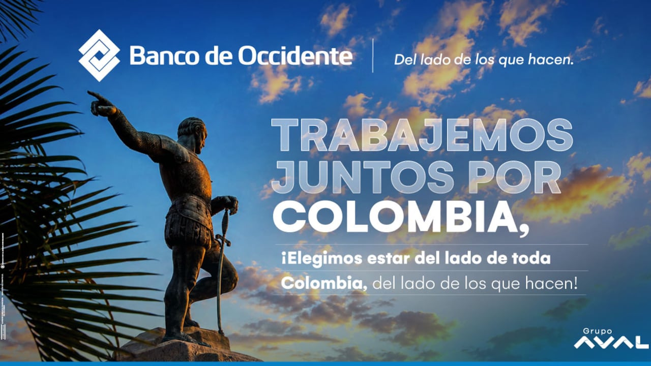 El brazo extendido de Sebastián de Belalcázar señalando el horizonte evoca la dirección y el impulso hacia el futuro, simbolizando el llamado del Banco de Occidente a proyectar el empuje de Cali para guiar la construcción conjunta de país.
