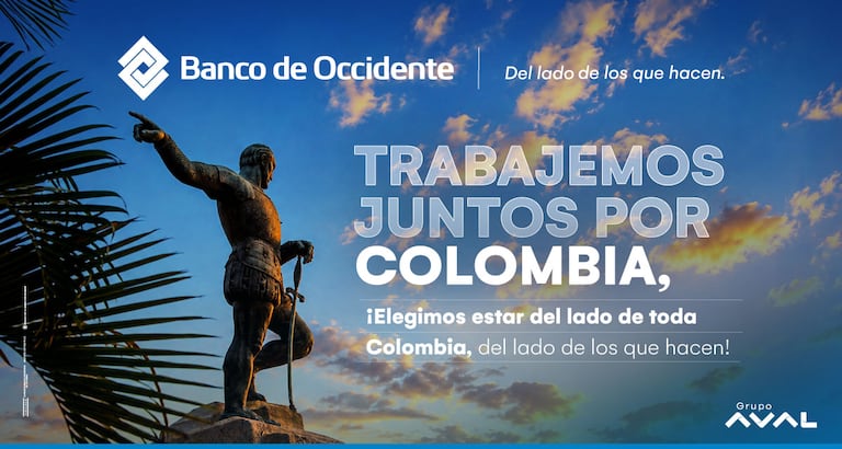 El brazo extendido de Sebastián de Belalcázar señalando el horizonte evoca la dirección y el impulso hacia el futuro, simbolizando el llamado del Banco de Occidente a proyectar el empuje de Cali para guiar la construcción conjunta de país.