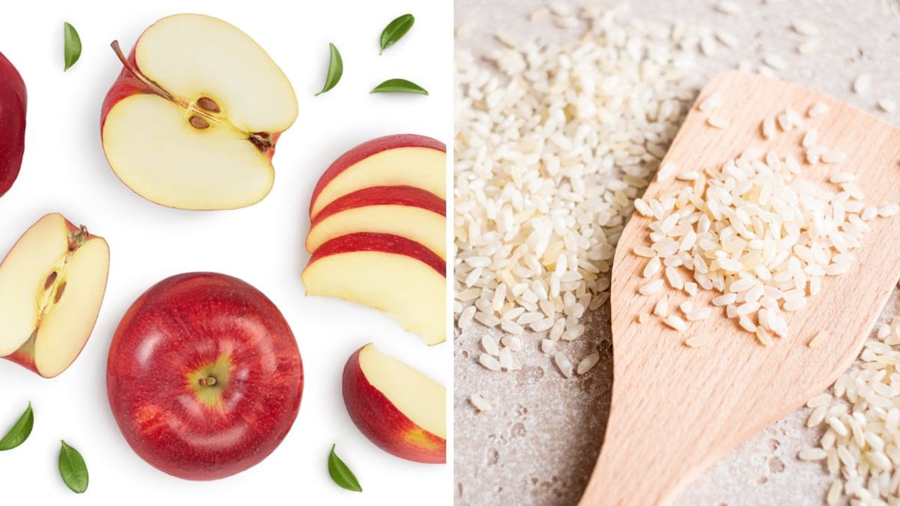 Ritual con arroz y manzana.