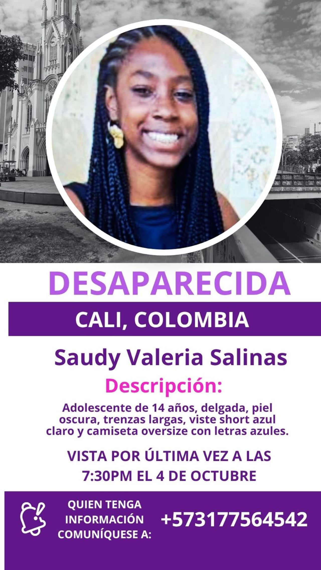 Saudy Valeria Salinas, menor de edad, es buscada por su familia luego de que fuera vista por última vez el 4 de octubre, alrededor de las 7:30 de la noche