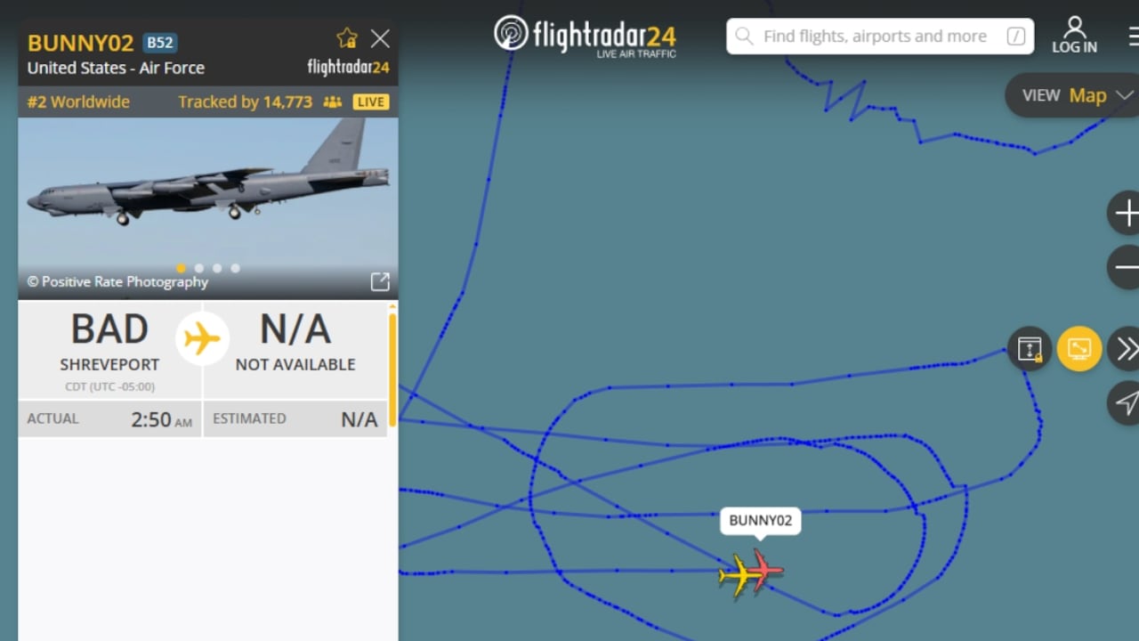 Imagen que muestra a los dos bombarderos B-52 cerca a Venezuela