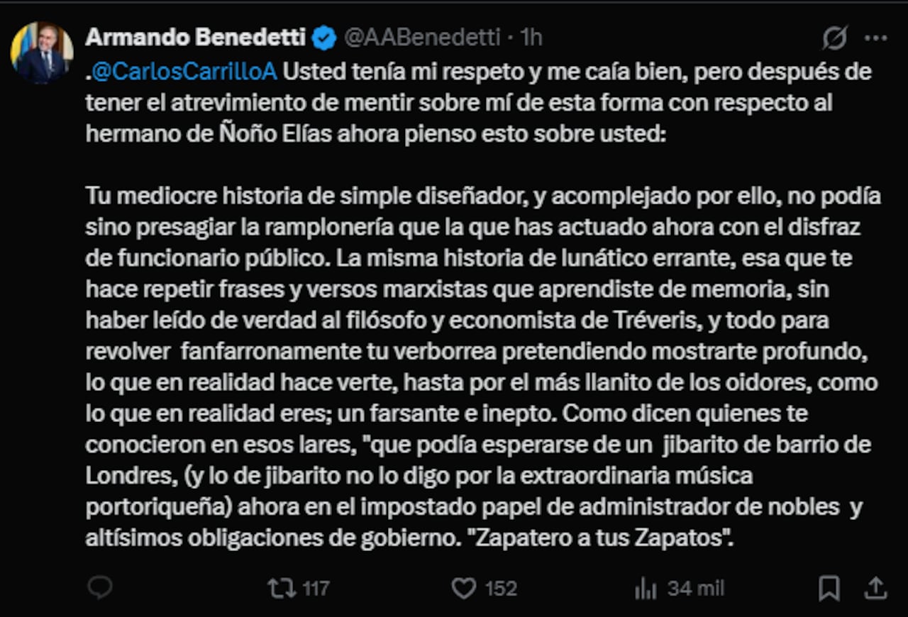 Benedetti rechazó de forma categórica estas afirmaciones.